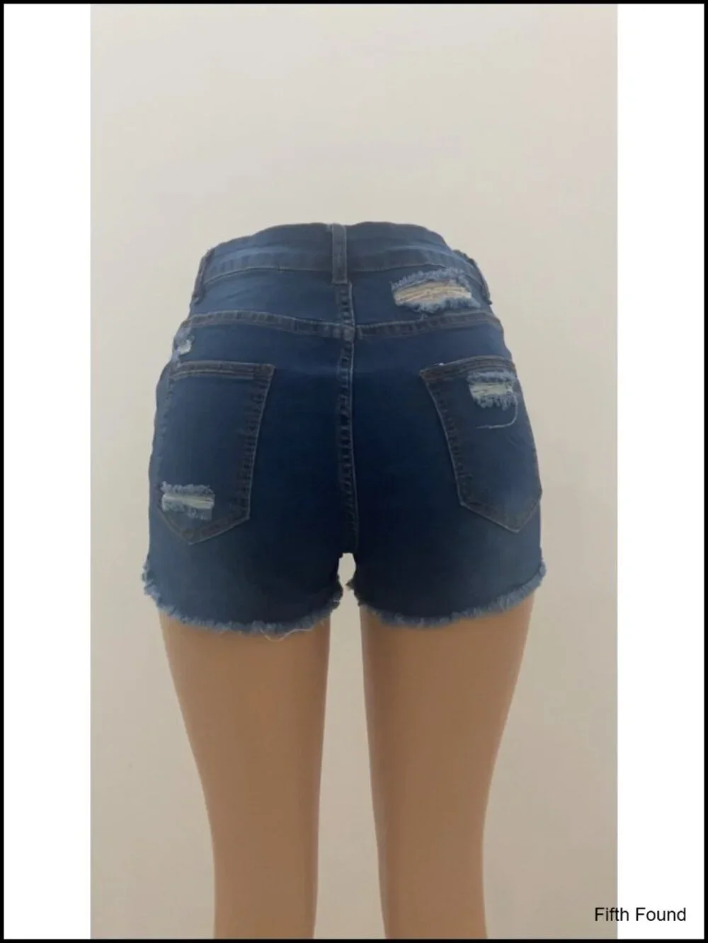 Stretch Ripped Denim Shorts Mid Waist Frayed Raw Hem Distressed Jean Shorts